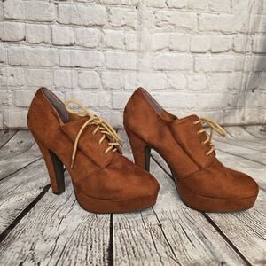 Brown Suede Oxford Platform Heels